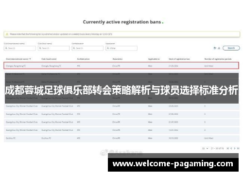 成都蓉城足球俱乐部转会策略解析与球员选择标准分析 成都蓉城足球俱乐部转会策略解析与球员选择标准分析